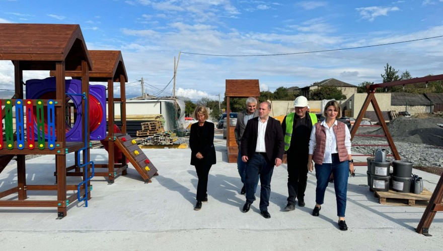 Givi Mikanadze and Giorgi Sosiashvili being informed about the construction of the kindergarten in the village Shavshvebi