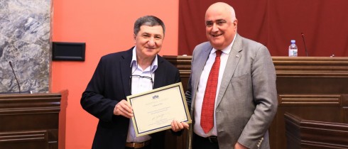Irakli Medzmariashvili Awarding Certificates of Appreciation to Members of the Georgian Judo Federation